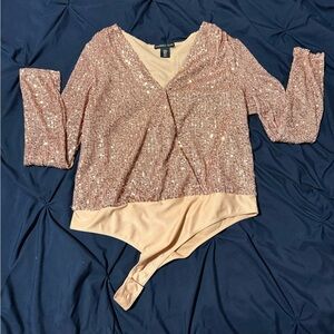 Sequin V-Neck Women Top - Rose Gold